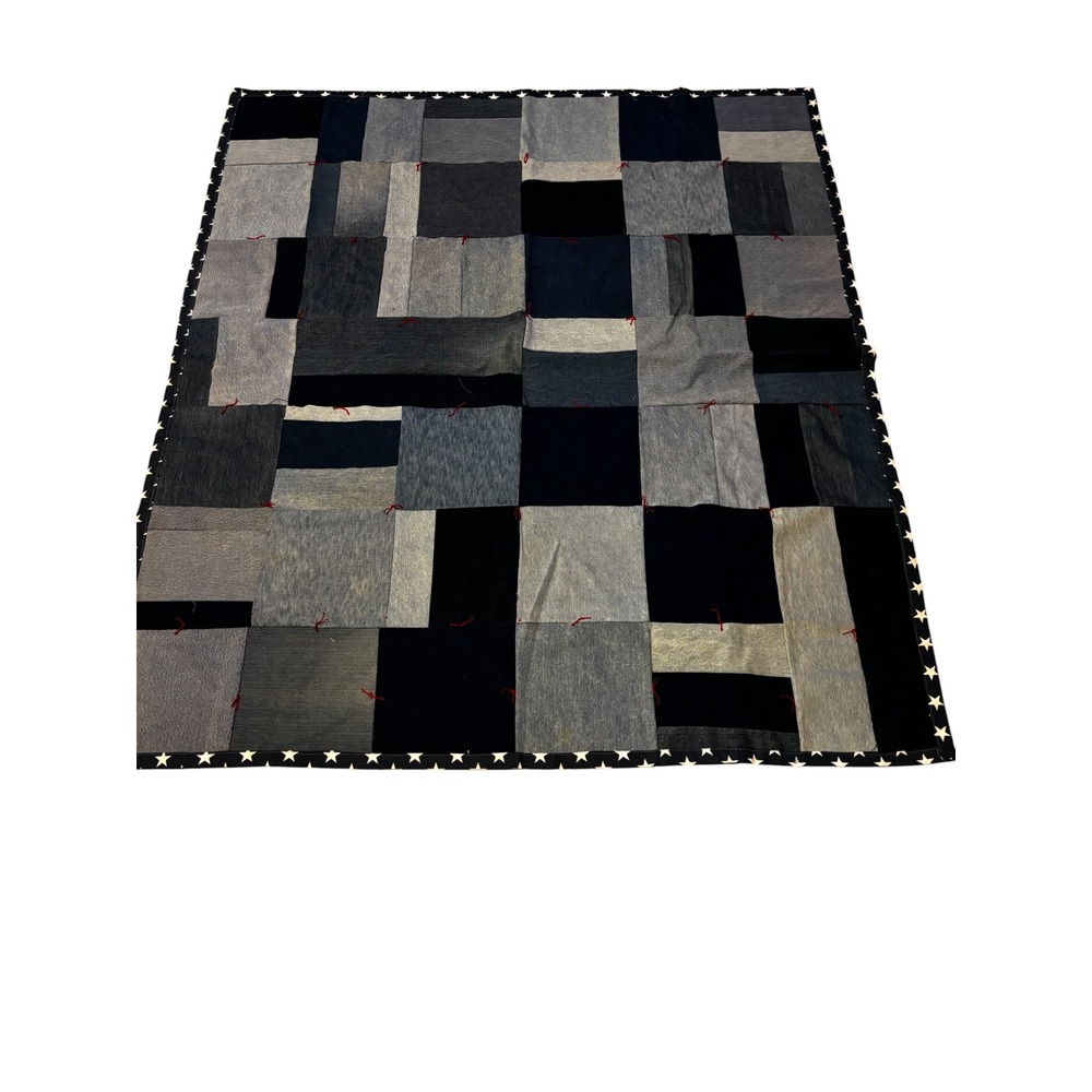 Handmade Patchwork Denim Lap Quilt Star Backing Americana Blue Black 65x56